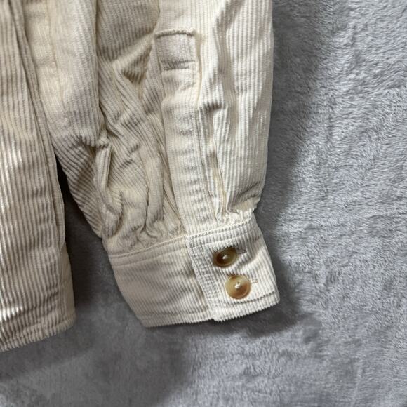 Levi's NEW Shirt Shacket Womens Large Cream Corduroy Relaxed Fit Button Up Logo - Picture 7 of 14